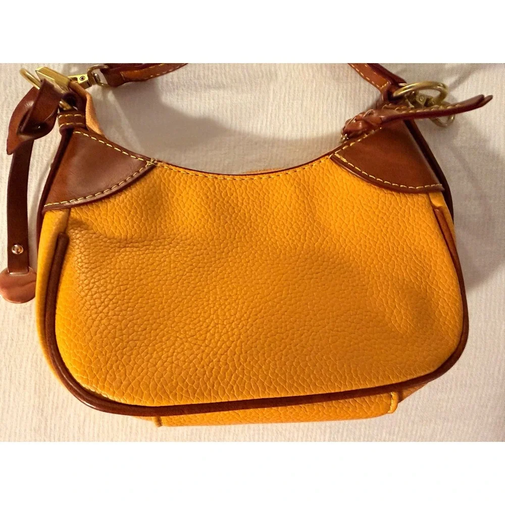 Dooney & Bourke Pebble Leather Mini Crossbody Bag‎ Yellow Brown Trim NEW Vintage